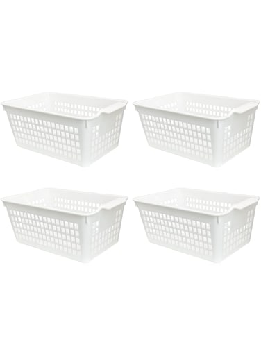 FCG Home - 4 Pack - White Basket Tray Kitchen Pantry Cupboard Storage Organizer Box Bin (Small)