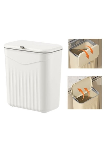 Kitchen Hanging Trash Can with Lid, 3.2 Gallon Waste Bin, Small Plastic Compost Bin for Counter Top or Under Sink Wall, Mounted Garbage Can for Bedroom, Bathroom, Cabinet, Car and Office(White)
