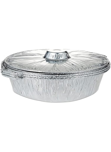 Cleany Genie Cleaning Superstore Diamond Disposable Food Storage Container/Bowl, Take away Aluminium Food Pot container with Hood Silver 39cm, 3 Pieces