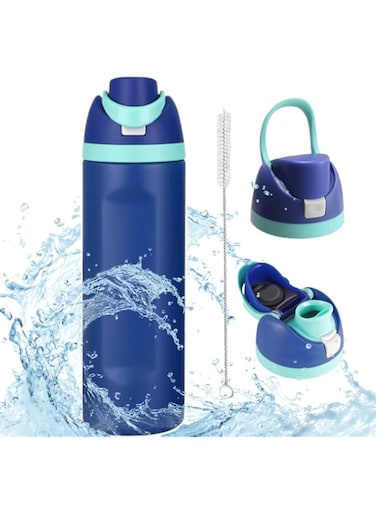 CLOUDFOUR Insulated Water Bottle, 304 Stainless Steel Leak-proof Double Wall Sports Bottle, BPA Free Spout &amp; Straw Dual Option, 24oz 710ml Vacuum Flask for Home, Office, School, Gym &amp; Car BLUE