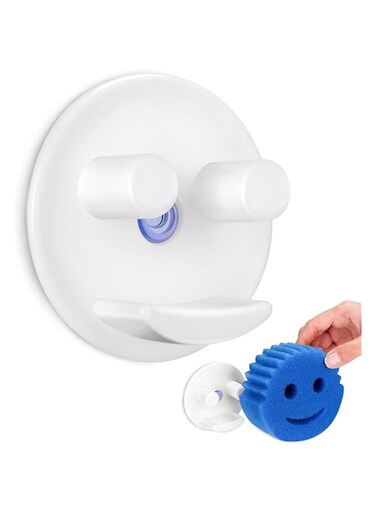X spring Sponge Holder, Smiley Face Sponge Holder with Suction Cup Mount, Round Sponge Holder Suitable for Kitchen, Bathroom, Sink Sponge Storage for Dishwasher Safe