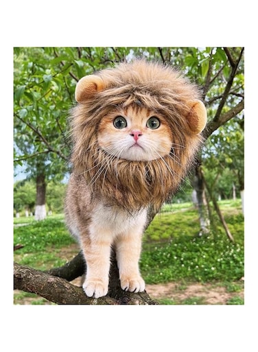 Lion Mane Wig for Cat Costume Pet Adjustable Washable Comfortable Fancy Lion Hair Cat Clothes Dress for Halloween Christmas Easter Festival Party Activity (Small)