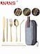 7Pcs Stainless Steel Flatware Set Portable Reusable Cutlery Set Travel Utensils Set Including Chopsticks Knife Fork Spoon Straws Cleaning Brush Dishwasher Safe (Golden)