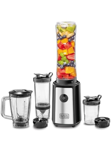 BLACK &amp; DECKER 300W 16 Piece 4-in-1 Personal Compact Sports Blender/Smoothie Maker with Citrus Juicer &amp; Grinder Mill SBX300BCG-B5