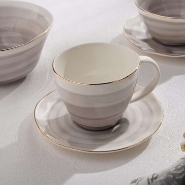 Home Color Whirl Porcelain Tea Cup and Saucer - Grey