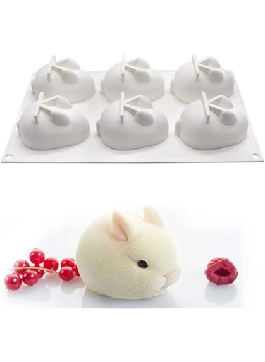 6 Even Silicone Rabbit Bunny Mousse Cake Mold 3D Animal Modeling Candy Molds DIY Cake Decorative Baking Tools for Chocolate, Soap, jello, Candy, Fondant, Crayon, Lotion Bar French Dessert Cake Topper