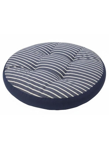 Large Round Cotton Floor Cushion &acirc;&euro;&ldquo; White with Dark Blue Stripe Design, Stylish Seating Pillow, 55&Atilde;&mdash;55&Atilde;&mdash;12 cm