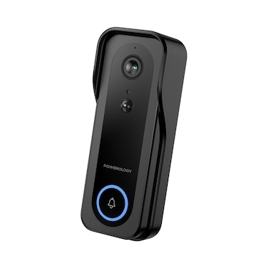 Powerology IP65 265GB 3MP Infrared Smart Camera Doorbell, 5200mAh Battery, Night Vision, Two-Way Audio, Human Detection, 5 Adjustable Chime Volume Levels, 33 Ringtone Tones, Black
