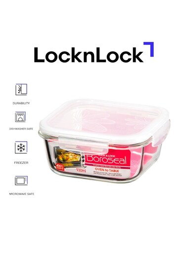 &amp; LOCK LocknLock Oven Glass Square Food Container 930ml Airtight with 4-Side Locking Lid, Microwave &amp; Oven Safe, Durable Heat-Resistant Glass for Baking, Meal Prep, and Leftovers