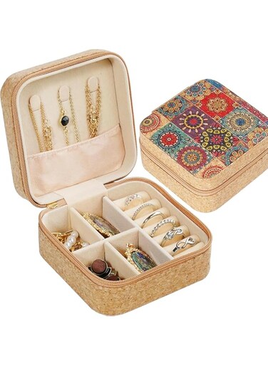 JeeSoarToFar Portable Travel Jewelry Box - Multi-Function Jewelry Organizer with Removable Dividers, Earrings, Necklace, Ring, Bracelet Storage for Women, Ideal Gift