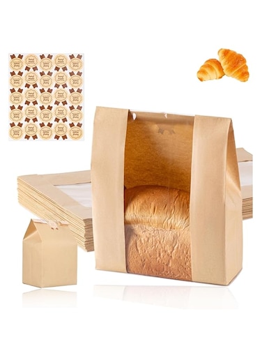 Duomama Sourdough Bread Bags 25PCS - Large Bakery Bags with Window &amp; Labels for Homemade Bread Storage - 12.6x8.3x3.9 inch - Keep Your Bread Fresh Longer!