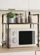 2-Tier Kitchen Storage Rack with Side Hooks , Multifunctional Microwave oven rack,Countertop Rack Organizer with Non-Slip Feet, for Spices, Pots and Pans(Black)