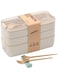 Rarapop Beige Stackable Bento Lunch Box Kit, 3-In-1 Compartment Wheat Straw Lunch Containers with Tableware, Reusable On-the-Go Meal and Snack Containers