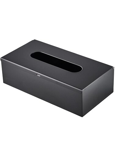 JunSun Rectangular Tissue Box Cover Tissue Box Holder Napkin Holder Tissue Storage Box Facial Tissue Holder Decorative Holder For Bathroom Bedroom Nightstand Office Dresser-Stainless Steel Matte Black