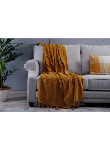Home Cormac Chenille Throw With Fringes 140X190CM-Gold