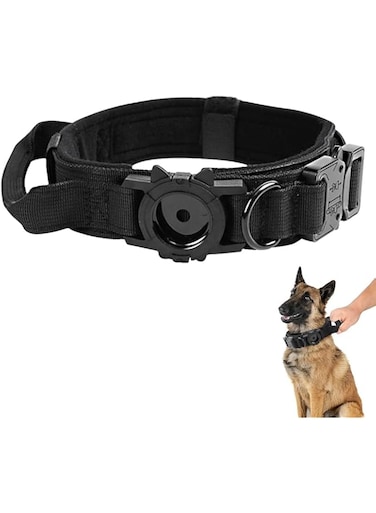HASTHIP&reg; Tactical AirTag Dog Collar, 2 in 1 AirTag Dog Collar, with Handle &amp; D Ring Heavy Duty Dog Colla, Adjustable Air Tag Accessories Pet Collar for Small Medium Large Dogs(Neck Size 42-52CM)