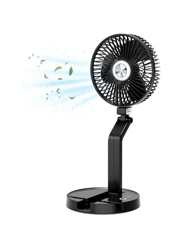 Moxedo Desktop Mini Fan, Oscillating Cordless/Wireless Fan, Wall Mount Foldable Fan Stand with Built-in Phone Holder - USB Rechargeable Battery with 3-Speed options for Home Office Travel