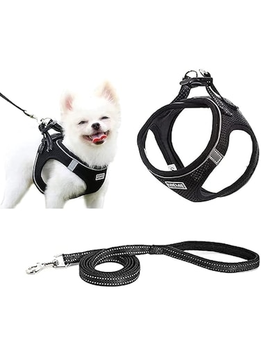 ELECDON Step-in Air Dog Harness and Leash No Pull, Reflective and Breathable Pet Harness, Adjustable Comfortable Soft Padded Vest Harness Easy Control for Puppy Small Medium Dogs Cats, Black L