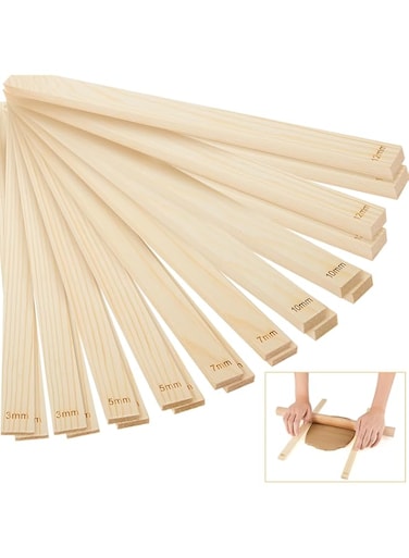 Sasylvia 20 Pcs Pottery Teaching Rolling Mud Stick Guide Mudboard Guide Wooden Strips Rolling Pin Guides Pottery Tools and Supplies for Manual Pottery Polymer Clay Tool Gift Craft (Multi Sizes)