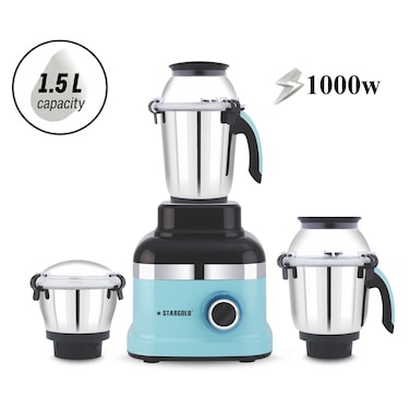 STARGOLD Mixer Grinder 3 in 1 Stainless Steel Jars, Harmonic Grinding Overload Protection, 1000 Watts High Performance Copper Motor
