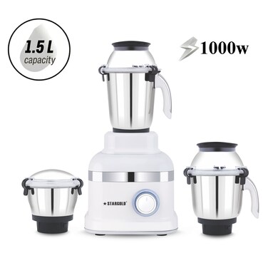 STARGOLD Mixer Grinder 3 in 1 Stainless Steel Jars, Harmonic Grinding Overload Protection, 1000 Watts High Performance Copper Motor