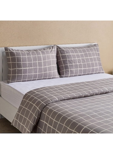 Box Microfiber Printed Duvet Cover Set - Grey - For Adults