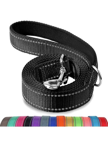 SWIUKPHE Dog Leash for Large Dog 6 FT, Double-Sided Reflective Dog Leash, Padded Handle Nylon Dogs Leashes for Medium &amp; Large Dogs Walking, Black, 6FT