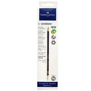 Faber-Castell Goldfaber Graphite Pencil HB with Eraser Tip, 12 PCS