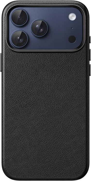 Leather Case for iPhone 17 Pro Max, Compatible with MagSafe, Anti-Slip Grip Phone Cover with Built-in Camera Control Button, Soft Microfiber Lining, 6.9-Inch Display (Black)