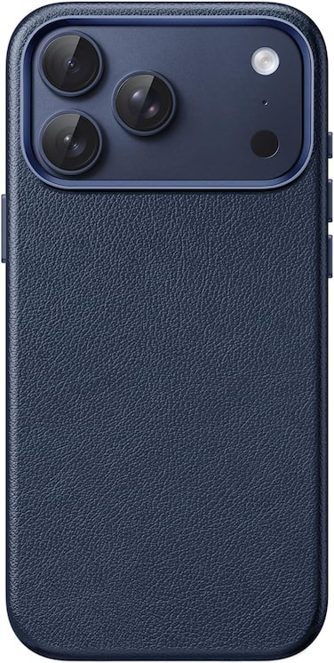 Leather Case for iPhone 17 Pro Max, Compatible with MagSafe, Anti-Slip Grip Phone Cover with Built-in Camera Control Button, Soft Microfiber Lining, 6.9-Inch Display (Blue)