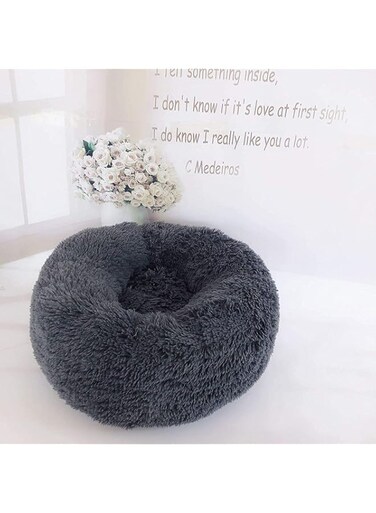 smartberry l Soft Plush Round Pet Bed Donut for Cats or Small Dogs, Dog Cat Bed Self Warming Autumn Winter Indoor Snooze Sleeping Cozy Kitty Teddy Kennel black-(50CM)