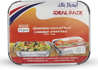 IDEAL PACK Aluminium - Container - with Lid - 83120 [10 pcs] Lunch Box- Storage box