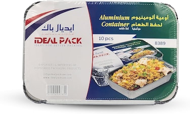 IDEAL PACK Aluminium - Container - with Lid -8389 [10 pcs] Lunch Box- Storage box