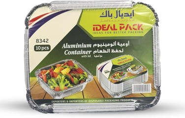 IDEAL PACK Aluminium - Container - with Lid -8342 [10 pcs] Lunch Box- Storage box