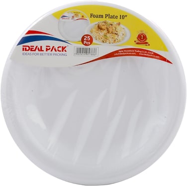 Ideal Pack 10-Inch Foam Plates &ndash; 25 Pieces   Durable, Lightweight &amp; Disposable   Perfect for Parties, Catering, BBQs &amp; Everyday Use