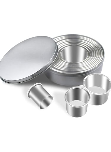 12 Pieces Round Cookie Cutters Set Stainless Steel Cookie Cutter Set Biscuit Plain Edge Round Cutters Circle Baking Metal Ring Molds Metal Ring Baking Molds Circle Pastry Donut Doughnut Cutter Set