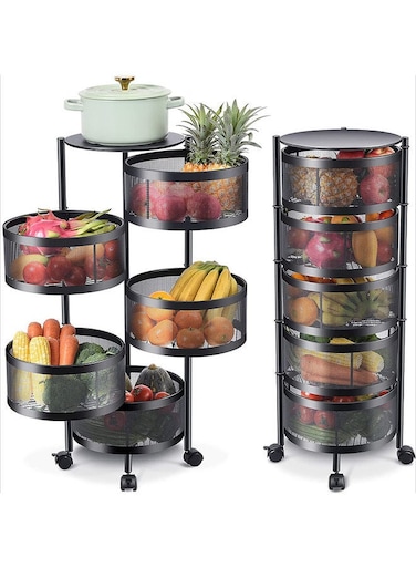Rotating Shelf Basket Black 32X32X86cm
