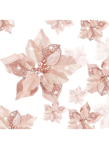 Boao 24 Pieces Christmas Glitter Poinsettia Flowers Glitter Artificial Xmas Flowers Wedding Christmas Tree New Year Ornaments (Rose Gold)