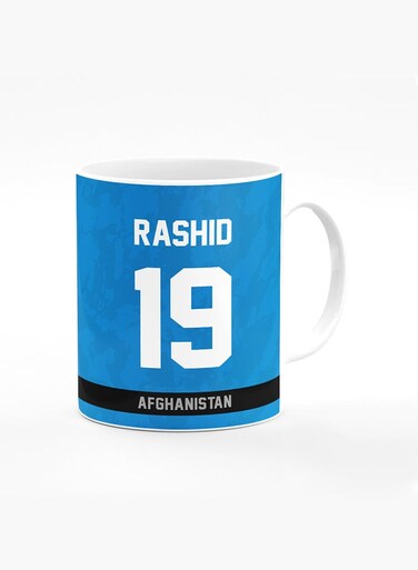 Designer Printed Coffee Mug with Heavy Duty Handle 11oz Ceramic Personalised Gift Mugs Cup [Microwave Safe &amp; Dishwasher Proof ] - Cricket Player - Rashid Khan, Jersey Number - 19