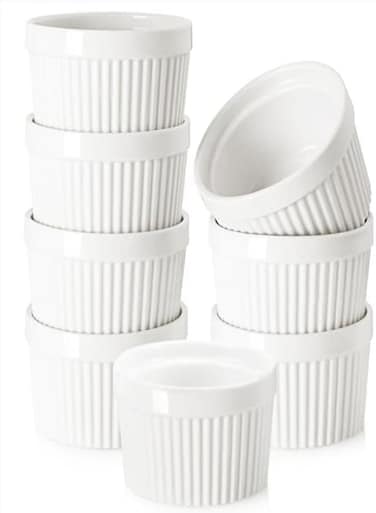 6 Oz Ramekin Bowls,8 Pcs Bakeware Set For Baking And Cooking, Oven Safe Sleek Porcelain White Ramikins For Pudding, Creme Brulee, Custard Cups And Souffle Small Instant Table Tray