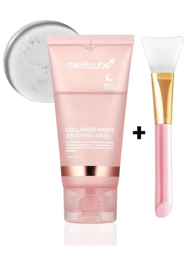 Medicube Collagen Night Wrapping Cream &amp; Silicone Face Mask Brush Overnight Mask for Skin Elasticity Korean Skincare (2.53 fl. oz.)