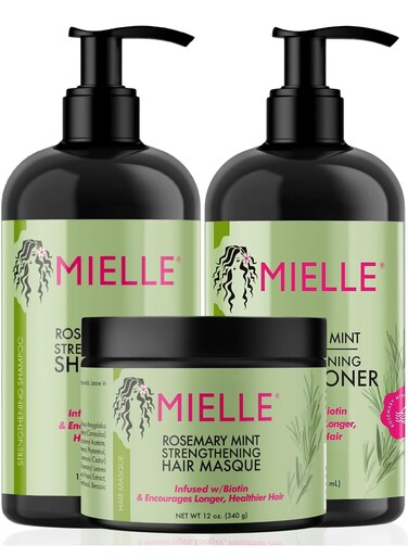 Mielle Organics Rosemary Mint Strengthening Set - Shampoo, Conditioner, Hair Mask - Infused With Biotin, Cleanses And Helps Strengthen Weak And Brittle Hair