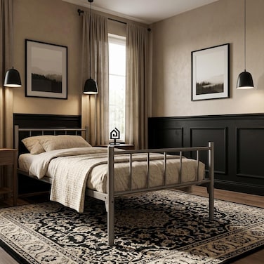 Karnak Mason Modern Single Steel Bed Frame 90 X 190 Cm Bed for Home &amp; Projects (Grey)