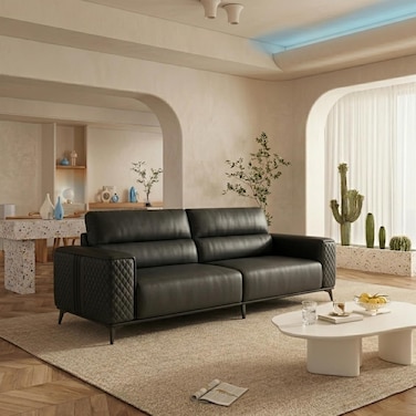 Karnak Abdiel Modern 3-Seater Sofa   Leather Tufted Couch   Comfortable Armrest Sofa Set for Living Room Apartment, Villas Furniture (Black)