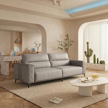 Karnak Abdiel Modern 3-Seater Sofa   Leather Tufted Couch   Comfortable Armrest Sofa Set for Living Room Apartment, Villas Furniture (Grey)
