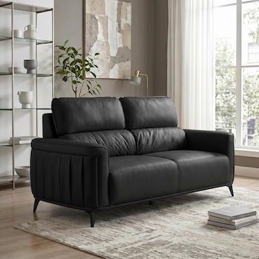 Karnak Bharata Luxury Modern 2 Seater Sofa   Elegant Leather Sofa Couch for Home, Apartment Living Room Furniture (Black)