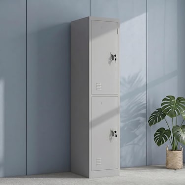 Karnak Alvora 2-Door Steel Locker with Storage &amp; Shelves   Metal Cabinet for Home, School &amp; Office   Secure Key Lock, Plastic Handles, Multi-Compartment Organizer (Grey)