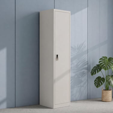 Karnak Navora 1-Door Stee Lwardrobe Locker with Storage &amp; Shelves   Metal Cabinet Cupboard for Home, School &amp; Office   Secure Key Lock, Plastic Handles, Multi-Compartment Organizer (Grey)