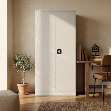 Karnak Chasidi 2 Door Filing Cabinet   Lockable Cupboard with Shelve Storage   Metal Wardrobe for Clothes &amp; Files for Home Office or Workspace Furniture (Grey)