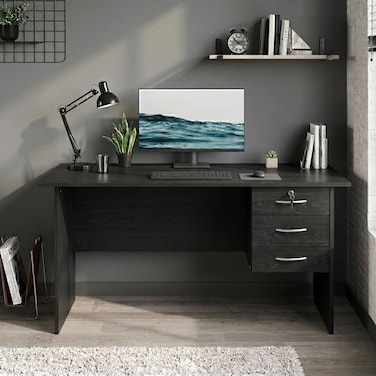 Karnak Denard Modern Office Desk   Wooden Study Table Workstation with Storage Drawers (Wenge)